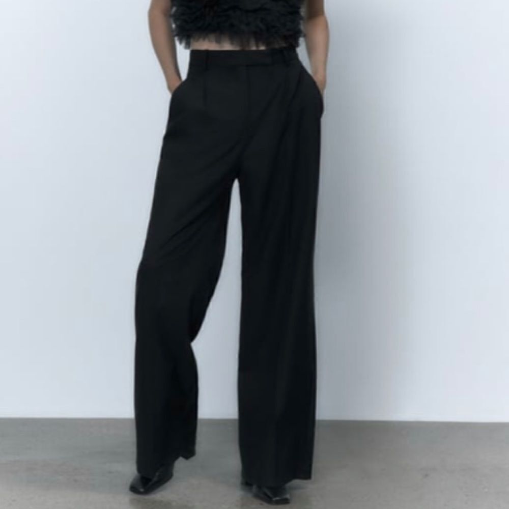 Zara Wide Leg Pants With Darts New Black